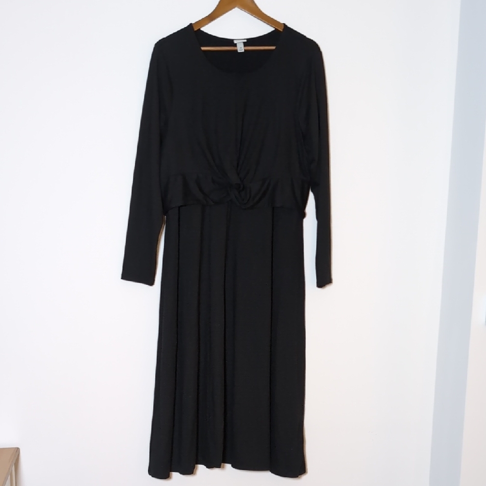 Women's Long Sleeve Twist-Front Midi Dress‎ - A New Day Black 1X - Picture 2 of 6